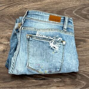 Judy Blue Multi Color Plaint Splash Distressed‎ 3/26 Boyfriend Fit Jeans